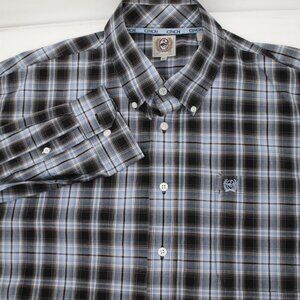 Cinch Blue and Black Plaid Casual Button Down Shirt
